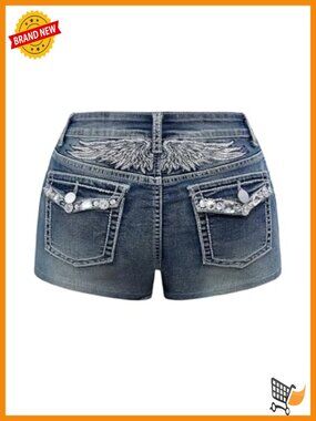 Y2K Rhinestone Denim Shorts Punk Skinny Mini Jean Shorts Rave Festival
